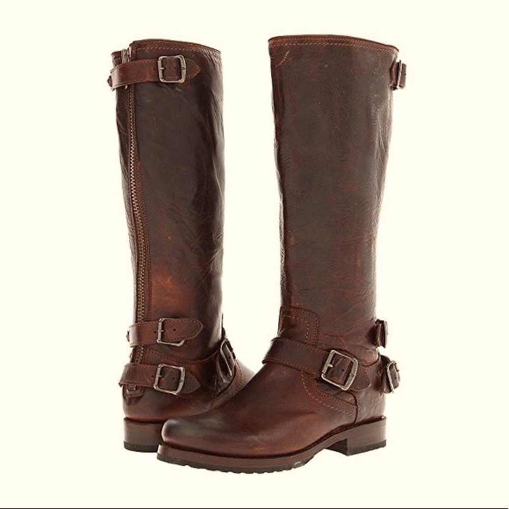 Frye tall Veronica back zip boots, dark brown, size 8.5, barely worn, in box